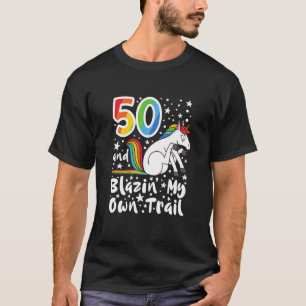 50 Year Old I Blazing A Trail I Rainbow Unicorn Bi T-Shirt