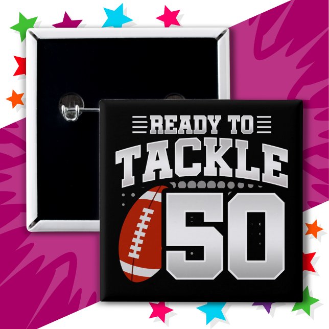 50 Year Old Tackle Football Party 50th Birthday 15 Cm Square Badge (Creator Uploaded)