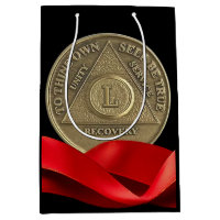 50 Year Sober Recovery Anniversary Coin Red Ribbon