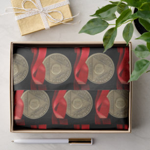 50 Year Sober Recovery Anniversary Coin Red Ribbon Tissue Paper