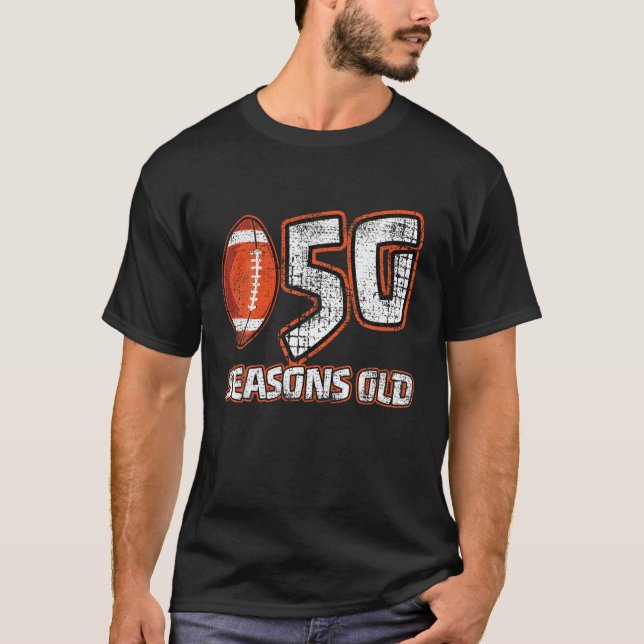 50 Years 50Th Football Seasons Old Funny Football T-Shirt (Front)