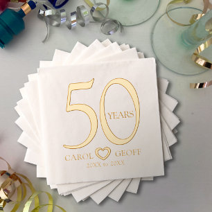 50 years 50th wedding anniversary name dates heart foil napkins