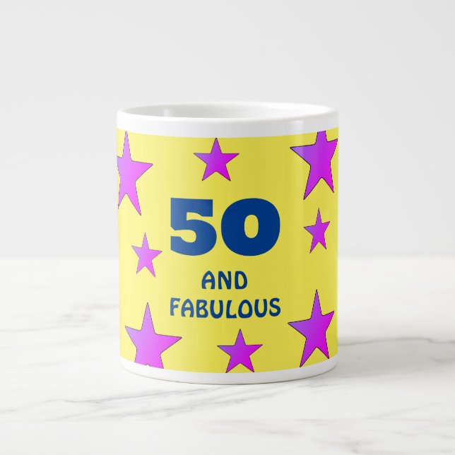 50 years and fabulous Yellow Stars Birthday  Large Coffee Mug (Front)