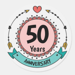 50 Years Anniversary with Hearts and Arrows Classic Round Sticker