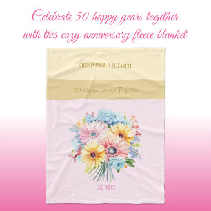 50 years gold anniversary flowers pink fleece blanket