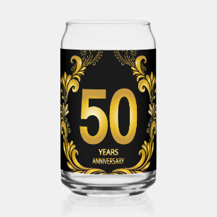 50 Years Gold Glitter Anniversary Can Glass