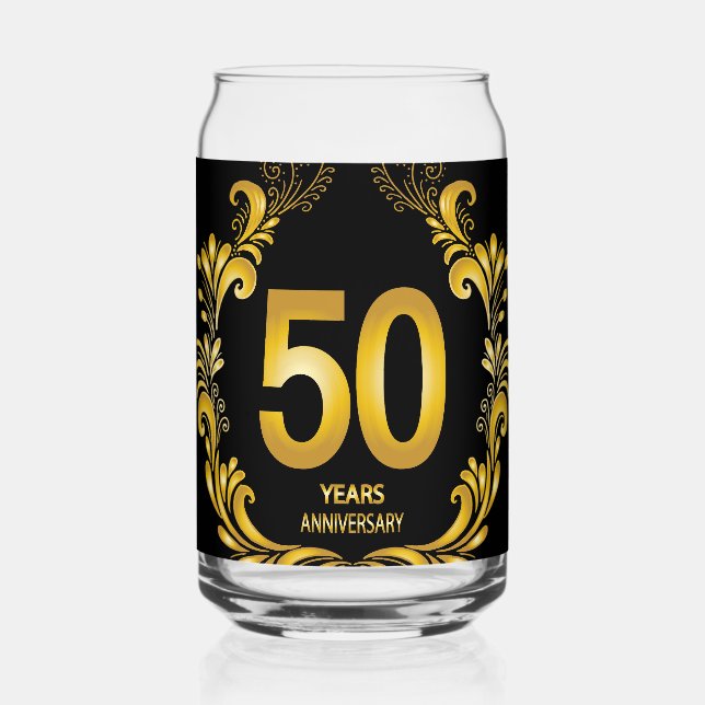 50 Years Gold Glitter Anniversary Can Glass (Back)