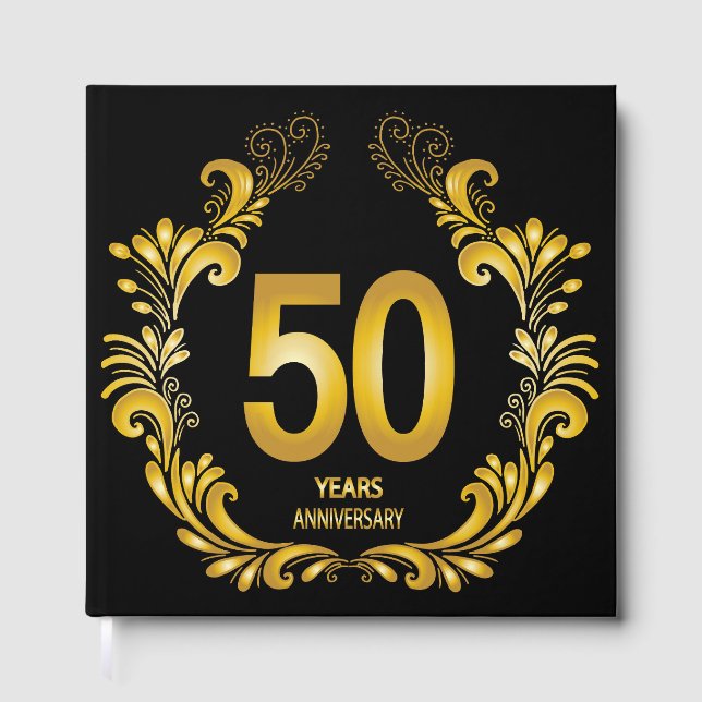 50 Years Gold Glitter Anniversary Guest Book (Front)