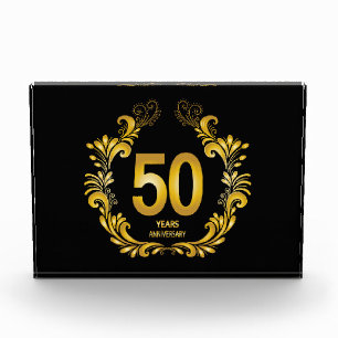50 Years Gold Glitter Anniversary Photo Block