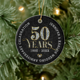 50 Years gold wedding Anniversary Ceramic Tree Decoration
