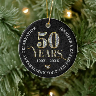 50 Years gold wedding Anniversary Ceramic Tree Decoration