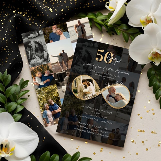 50 Years Love Infinity Photo Collage Anniversary Invitation (50 Years Love Infinity Photo Collage Anniversary Invitation)