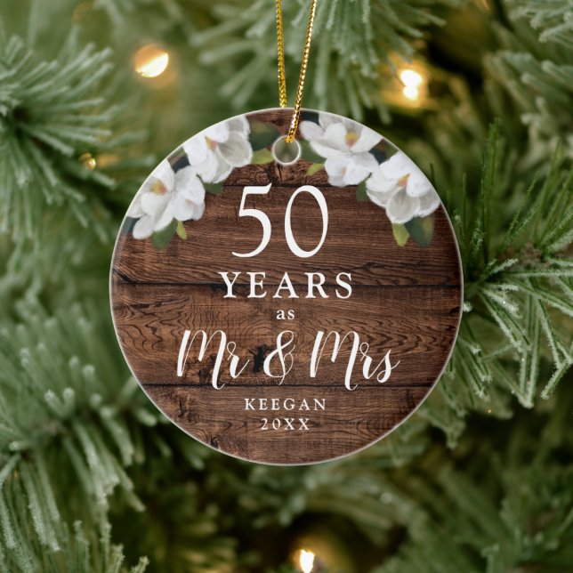 50 Years Married Personalised Golden Anniversary Ceramic Tree Decoration (Tree)