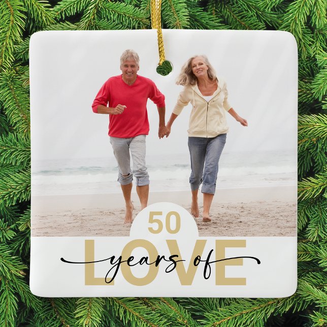 50 Years of Love Wedding Anniversary Photo Ceramic Ornament (Creator Uploaded)