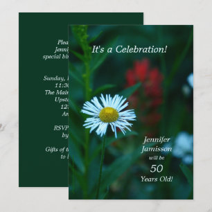 50 Years Old Birthday Party White Flower Daisy  Invitation