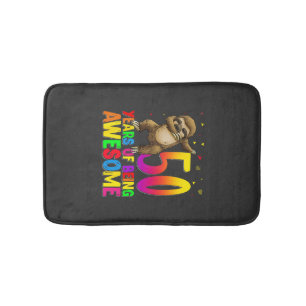 50 Years Old Birthday Sloth Dabbing 50th Birthday Bath Mat