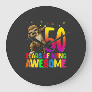 50 Years Old Birthday Sloth Dabbing 50th Birthday Large Clock