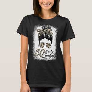 50 Years Old Fabulous Messy Bun Leopard 50th Birth T-Shirt