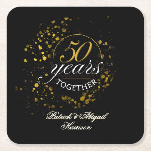50 Years Together Golden Wedding Anniversary Party Square Paper Coaster