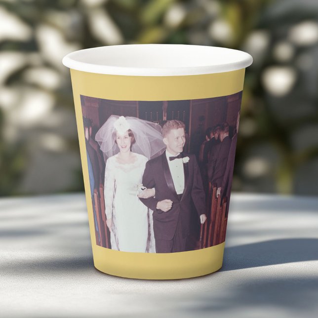 50 years together - Wedding Photo Anniversary gold Paper Cups (Custom Paper Cups for a Wedding or Anniversary Celebration)