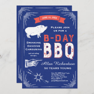 50 Years Young Retro Red White and Blue BBQ Party Invitation