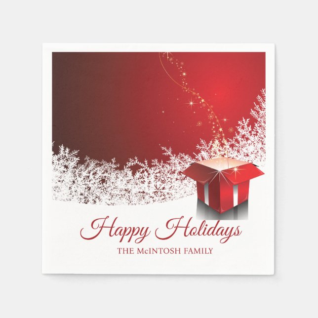 50pcs Red White Christmas | Gift box surprise Napkin (Front)