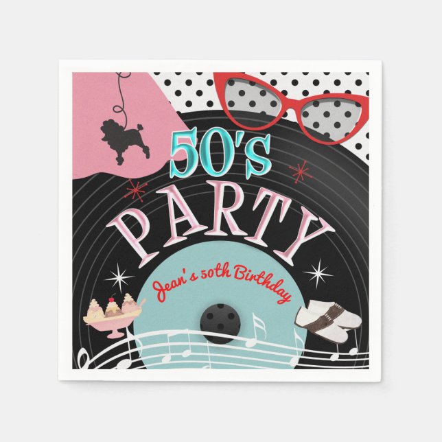 50's 1950's Record Theme Birthday Party Custom Napkin (Front)