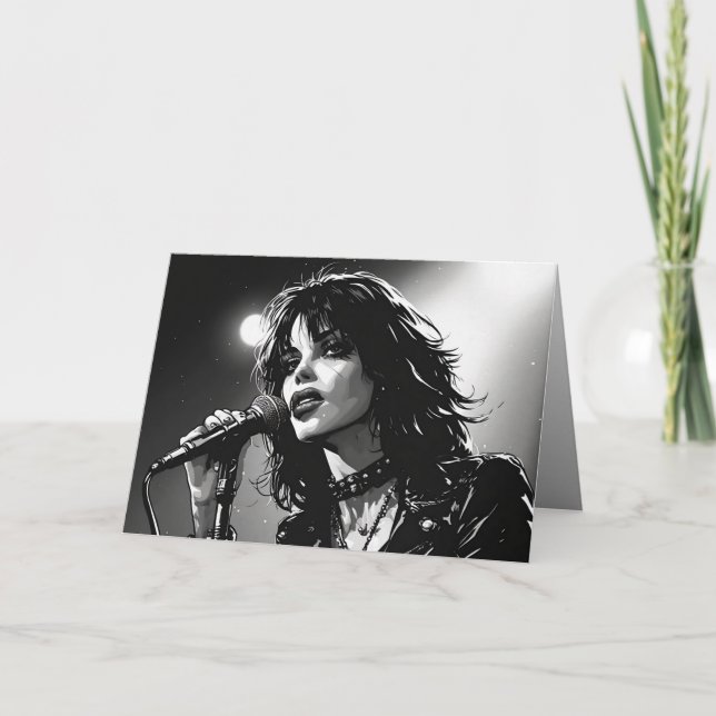 50s BW Graphic Comic Style Goth Punk  Singer  Card (Front)