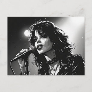 50s BW Graphic Comic Style Goth Punk Singer Postcard