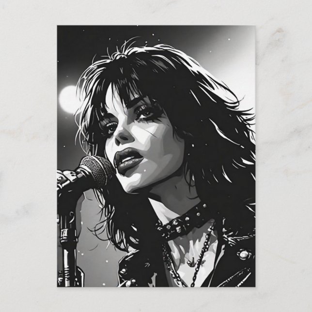 50s BW Graphic Comic Style Goth Punk  Singer  Postcard (Front)