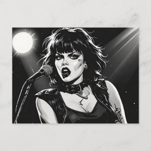 50s BW Graphic Comic Style Goth Punk Singer Postcard