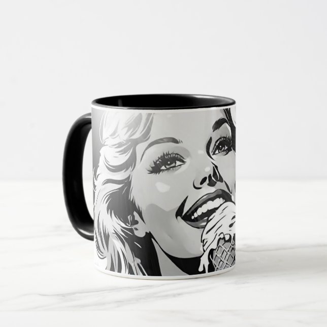 50s BW Graphic Comic Style Ice Cream Blonde Mug (Front Left)