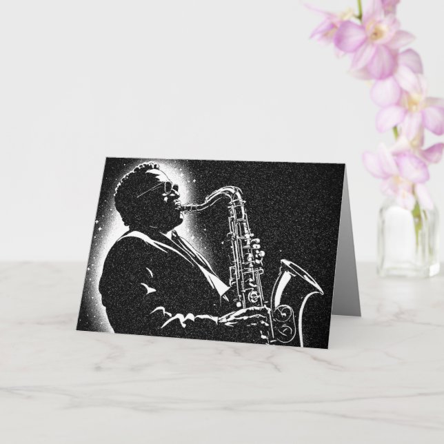 50s BW Graphic Style Saxophone Player Card (Orchid)