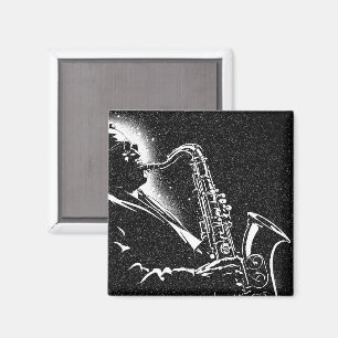 50s BW Graphic Style Saxophone Player Magnet