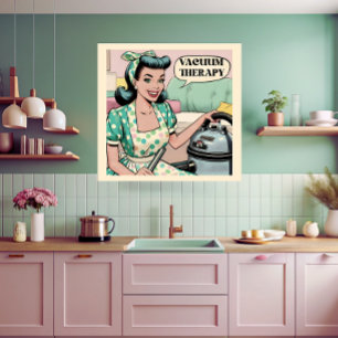 50s comic book style funny vacuum therapy kitchen  poster
