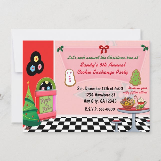 50's Diner Christmas Cookie Exchange Invitations. Invitation (Front)