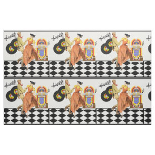 50's Diner Juke Box Records Couple Dancing 9" Fabric