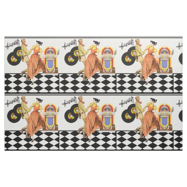50's Diner Juke Box Records Couple Dancing 9" Fabric (Fat Quarter)