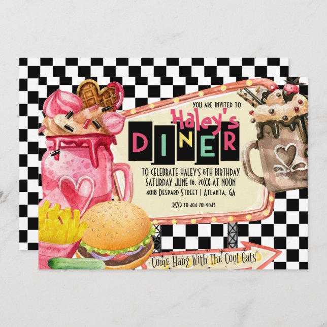 50's Diner Milkshake Party Invitation (Front/Back)