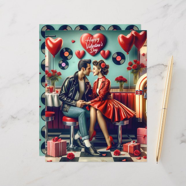 50s Diner Valentine Scrapbook Paper (Front/Back In Situ)