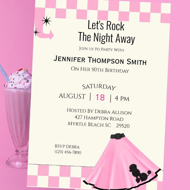 50's fifties Pink Poodle Skirt Birthday Party   Invitation (Creator Uploaded)