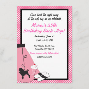50's fifties Sock Hop Pink Poodle Skirt Party Invitation