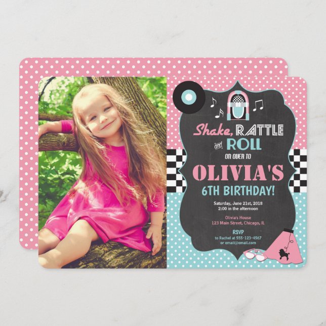 50s Fifties Sock Hop Rock Roll birthday photo Invitation (Front/Back)