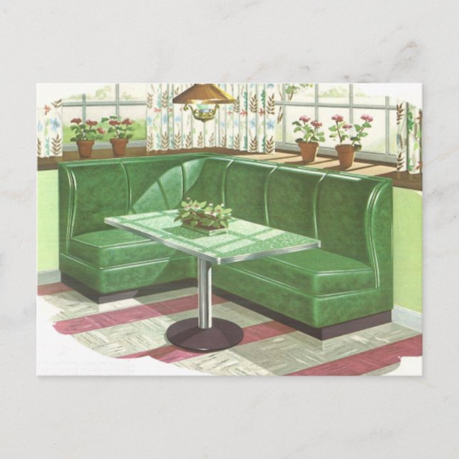 50s Green Kitchen Booth Postcard (Front)