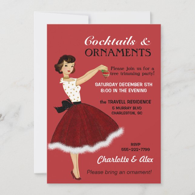 50's Housewife Christmas Holiday Glitter Skirt Fur Invitation (Front)