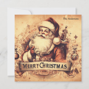 50s old fashioned muted colours Santa Claus Holiday Card