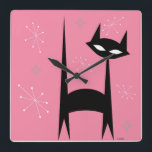50's Retro Black Cat Pink Pop Art Clock<br><div class="desc">50's Retro Black Cat Pink Pop Art Clock</div>