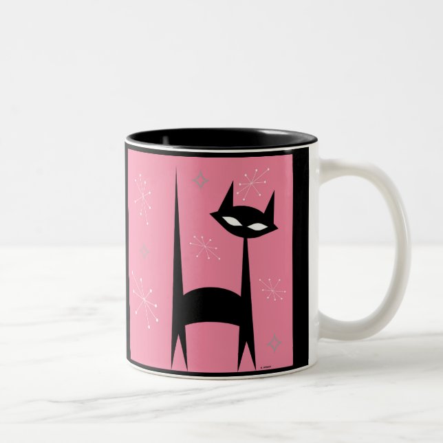 50's Retro Black Cat Pink Pop Art Coffee Mug (Right)