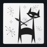 50's Retro Black Cat White Pop Art Clock<br><div class="desc">50's Retro Black Cat White Pop Art Clock</div>