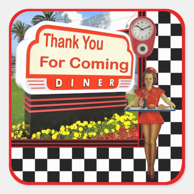 50s Retro Diner Thank You Sticker (Front)
